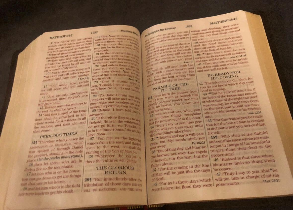 NASB NEW AMERICAN STANDARD giant print Bible 1977 Soft navy Cowhide Leather
